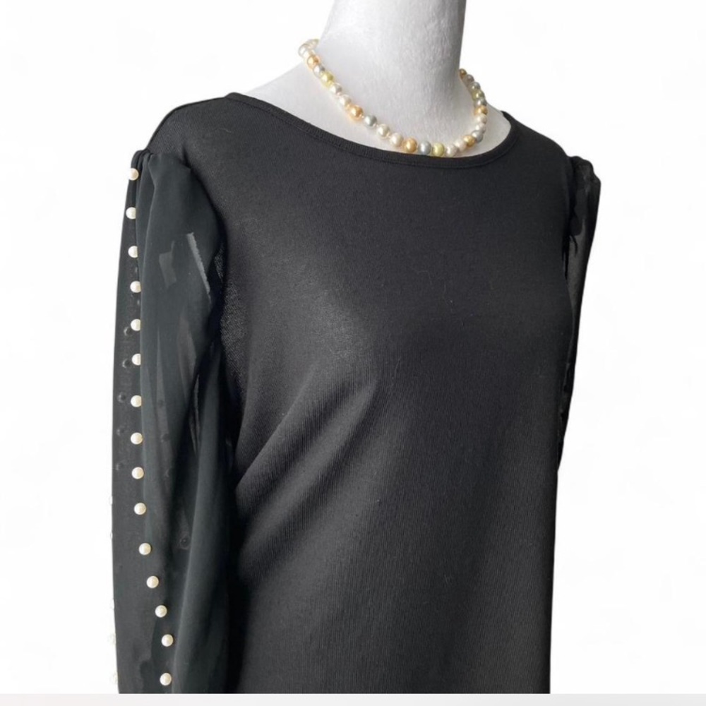 Soft girl vibes, classic Madison Black Top with Pearl Sleeve Detail